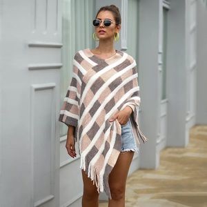 Balayage Beige Knit Patchwork Cashmere Shawl Cape